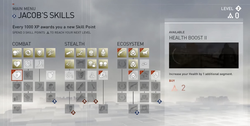 in Syndicate, players could actually unlock character-specific unique abilities for protagonists Jacob and Evie Frye.